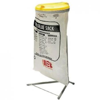 Colector de residuos estacionario 120L con tapa amarilla y soporte, dimensiones 980x500x530mm