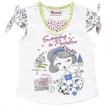 BRUMS - T-Shirt Jersey C/ Maniche Fantasia, Camisa De Pijama da bebé-niñas 0-24, blanco