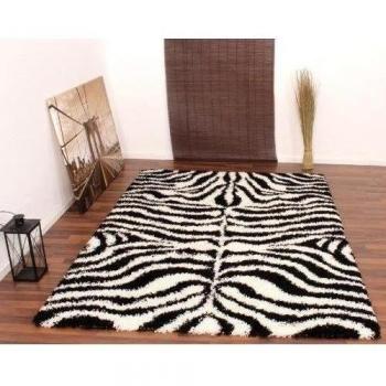 Alfombra De Pelo Largo Shaggy Con Diseño De Cebra En Negro Y Blanco, Grösse:160x230 cm
