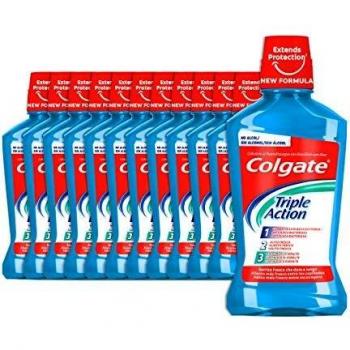 Colgate Enjuague Bucal Triple Action Antibacteriano, Pack 12 Uds x 500 ml