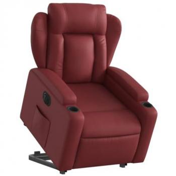 Sillón elevable eléctrico de cuero artificial rojo tinto con respaldo reclinable y reposabrazos, asiento ajustable, modelo vidaXL