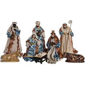 Belén de Navidad DKD Home Decor 9 Piezas Azul Dorado Poliéster (20 x 15 x 30 cm)