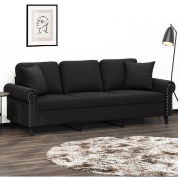 Sofá de 3 plazas con almohadas en terciopelo negro de 180 cm