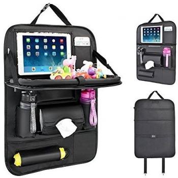 Protector de Asiento, Protector Aiento Coche Organizador Coche Kick Mats con Comedor Poseedor Bandeja Multi-Bolsillo Organizador para Asiento Trasero de Coche Bebe-1PC