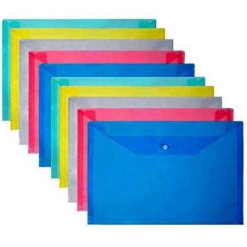 Vicloon Carpetas Para Archivo, 10Pcs Carpetas de Plástico A4 Bolsas de Documentos con Botón para Documentos, Certificados, Recibos, Oficina y Escolar, 5 Colores