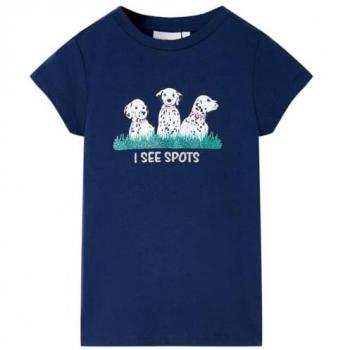 Camiseta infantil azul marino 116, manga corta, estampado de perros