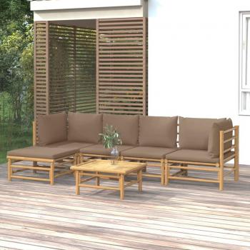 vidaXL 6-Piece Bamboo Garden Lounge Set with Taupe Cushions