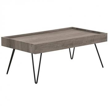 Mesa de Centro Rectangular de Madera Gris 100 x 60 cm con Patas de Horquilla de Metal Negro estilo Industrial Welton