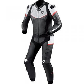 Revit Mono de Cuero Beta Negro, traje de motocicleta de 1 pieza, material de cuero, diseño aerodinámico, protección CE en codos y hombros, refuerzos en rodillas y caderas, ventilación estratégica