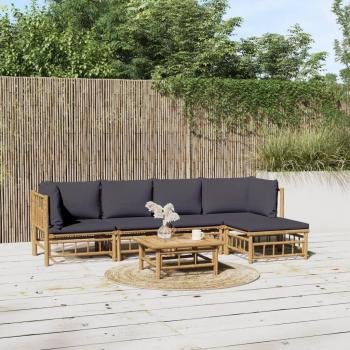 vidaXL 6-Piece Bamboo Garden Lounge Set with Dark Grey Cushions