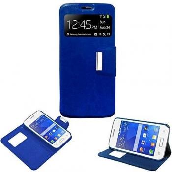 Donkeyphone - FLIP COVER AZUL PARA SAMSUNG GALAXY YOUNG 2 G130H FUNDA CON VENTANA, TAPA, APERTURA LIBRO, CIERRE CON IMAN Y SOPORTE