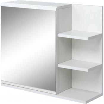 kleankin Armario de Baño con Espejo Montado en la Pared, 3 Estantes Abiertos, 1 Puerta con Balda Interior, Estilo Moderno, Dimensiones 60x18x50