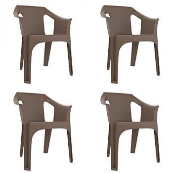 Garbar Cool Set 4 Sillas con Brazos para Interior y Exterior, Color Chocolate, Diseño Ligero y Apilable, Ideal para Jardín, Terraza, Balcón, Picnic, Camping, Catering, Eventos y Reuniones