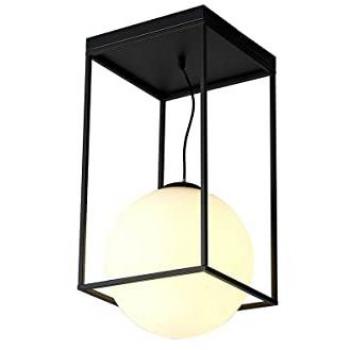 Semi Plafón Alto 1 Luz E27 Desigual Negro Mate con Tulipa Esférica