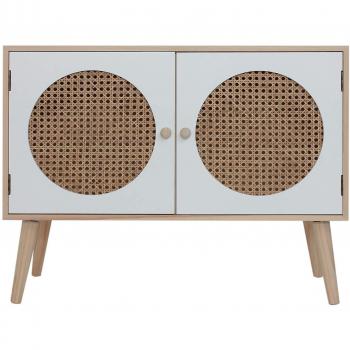 Mueble Bajo para TV Aparador Multiusos Rebecca Furniture Blanco Marrón Madera con 2 Puertas Estilo Escandinavo