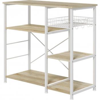 Estantería de Cocina Moderna con Cesta, Ganchos y Almohadillas Ajustables