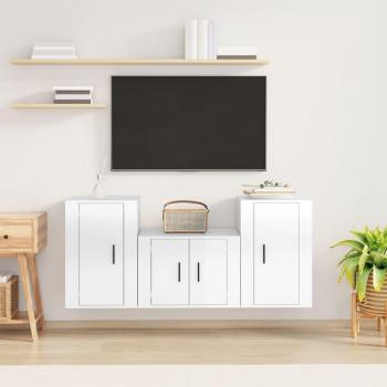 vidaXL Set de muebles para TV 3 piezas madera contrachapada blanco brillo, Mueble de salón, Mueble TV, Mesa de TV