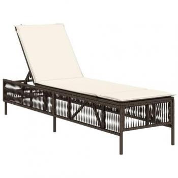 Tumbona de jardín con cojín de ratán sintético marrón, tumbona reclinable para exterior y al aire libre