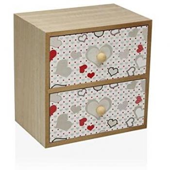 Caja-Joyero Versa Corazones, dimensiones 12 x 16 x 16 cm, diseño con corazones