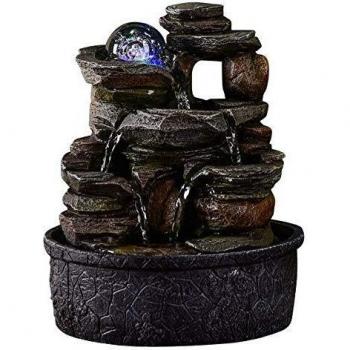 Zen Light – Fuente de Interior Nature Satya – Decoración de Interior – Idea de Regalo Original – Iluminación Fuente LED Multicolor – Bomba silenciosa – 20 x 20 x 25 cm – Marrón Talla única