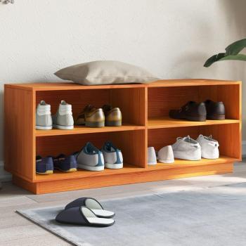 Zapatero de Madera Maciza de Pino Color Natural, Blanco y Gris - 110x34x45 cm - vidaXL