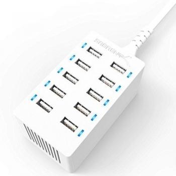 SABRENT Cargador USB, Cargador rápido de 60Watt 10 Puertos USB. Estación de Carga múltiple, con Fuente de alimentación, estación de Carga para, Nexus, iPhone, Samsung Galaxy