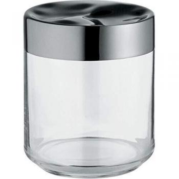 Alessi Julieta LC08 - Tarro de Cocina de Design Hermético, Cuerpo de Vidrio con Tapa de Acero Inoxidable 18/10, 75 Cl