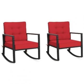 Rattan Cushioned Rocking Chairs (Set of 2) - Red