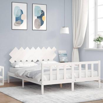 Cama con cabecero de madera maciza blanca 160x200 cm