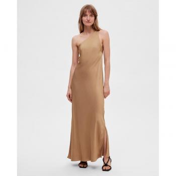 Selected Femme - Vestido midi satinado asimétrico con diseño asimétrico, tejido satinado, longitud midi y ajuste cómodo