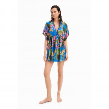 Vestido Túnica Tropical Desigual - Multicolor, Viscosa, Corte Suelto, Talla S