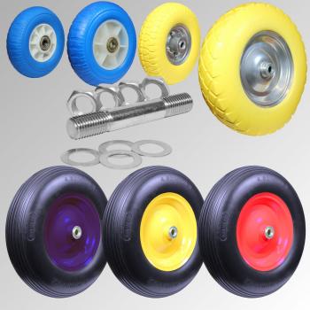 PU Rueda para carretilla, eje de 20 mm Rodamiento de Bolas para carretilla, carro, schi bkarre diferentes modelos y colores