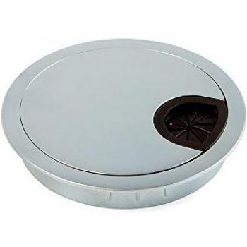 EMUCA - Pasacables de Mesa Circular Ø80mm de zamac Cromado Mate, Tapa pasacables encastrable en Mesa de Oficina/Escritorio