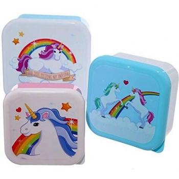 Puckator Set de tupperwares Enchanted Rainbow, recipientes para Alimentos con Dibujo de Unicornio, Rosa/Azul Claro