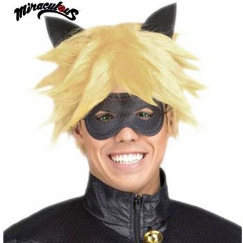 Conjunto de Peluca y Antifaz de Cat Noir en caja para hombre - Ideal para fiestas y disfraces
