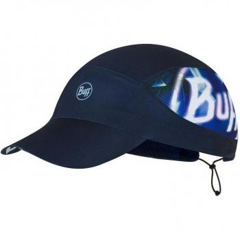 Gorra de running Buff Pack Speed azul océano blanco - S-M, ligera, transpirable, ajustable, con protección UV y diseño compacto para fácil almacenamiento