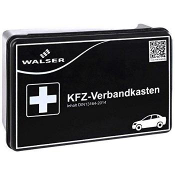 Kit de Primeros Auxilios para Coche Walser 44262, Negro, según DIN 13164, tamaño 220x150x75 mm, válido hasta 09/2026