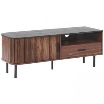 Mueble de TV Retro en MDF Negro y Madera Oscura con Cajón Deslizante y Gestión de Cables hasta 54 - Modelo Jose