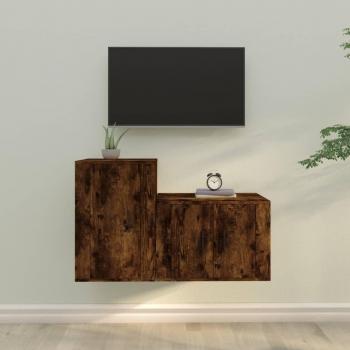 vidaXL Set de muebles de TV 2 piezas madera contrachapada roble ahumado, Mueble de salón, Mesa de TV, Mueble tele, color Marrón