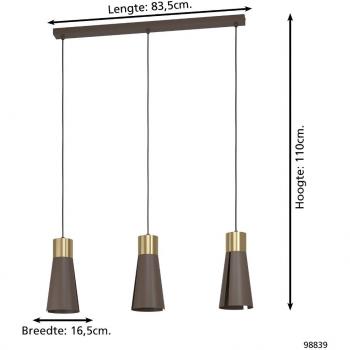 Lámpara Colgante Lineal 3xGU10 Eglo Losalomas en Dorado y Topo, Acabado de Metal en Moca y Latón, Luz Regulable