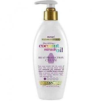 OGX Aceite de Coco Milagroso, Crema de Protección Térmica, Fortalece, Protege, Aceite de Coco, Esencia de Tiaré, Aceite Vainilla, 177 ml