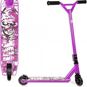 Patinete Acrobático Land Surfer 360 Pro para Niños - Ruedas de Aleación y Rodamientos ABEC-9, Color Violeta con Diseño de Calavera