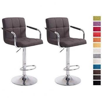 Set de 2 Taburetes de Bar Lucy V2 en Tela Gris Oscuro con Base Cromada, Girebles y Regulables (Altura 63-84 cm)