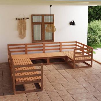 Juego de muebles de jardín 8 piezas madera maciza de pino color marrón