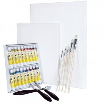 Artina set de pintura con colores acrílicos set completo con 2 lienzos, acrílicos set de pinceles y espátula ideal para artistas y principiantes