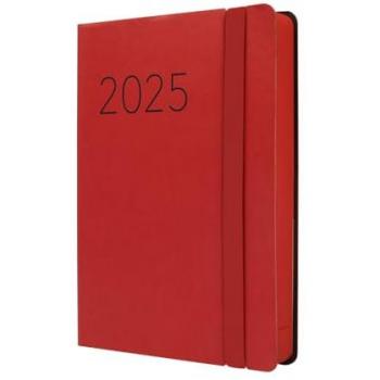 Agenda Finocam Flexi Lisa 2025, encuadernada, 1 día por página, tamaño F4 (118x168 mm), color rojo, multilingüe, de enero a diciembre de 2025