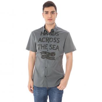 Costume National Gray Cotton Shirt - IT54 | XXL, Short Sleeve, Male, Size: 2XL, Italian Collar, Logo Buttons