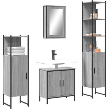Conjunto de muebles de baño 4 piezas gris Sonoma madera multicapa