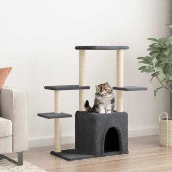 Rascador para Gatos con Postes de Sisal, Árbol Torre de Escalada, Color Crema, Gris Claro y Gris Oscuro, Altura 97.5 cm