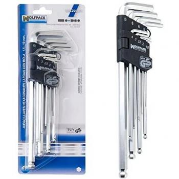 WOLFPACK LINEA PROFESIONAL 20121025 Juego Llaves Allen Larga 9 Piezas con Bola, Multicolor, único